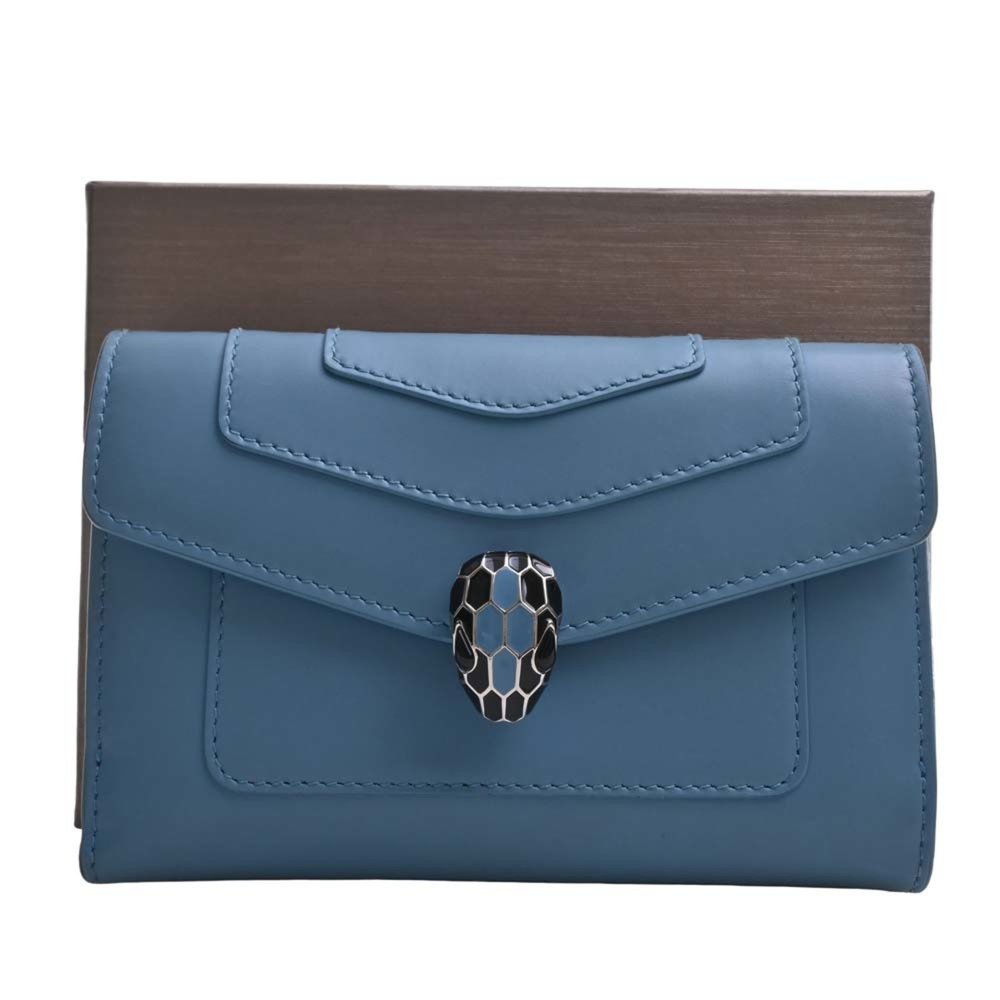 BVLGARI Serpenti Forever Leather Bifold Wallet Blue Ladies - Picture 3 of 10